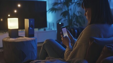 Woman Connecting Their Smart Phone to Speakers

