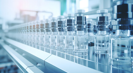 Medical Vials on Production Line at Pharmaceutical Factory
