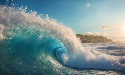 砕ける波のクローズアップショット。海の背景｜Close-up shot of breaking waves. sea background. Generative AI