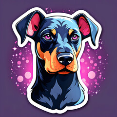 cute cartoon sticker art design of a black and brown doberman pinscher (doberman) dog puppy with pink eyes