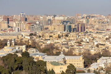 Fototapeta na wymiar Baku, Azerbaijan, January 1st, 2024: Baku Panoramic View, Upland park