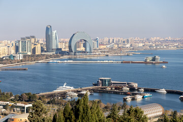 Baku, Azerbaijan, January 1st, 2024: Baku Panoramic View, Upland park