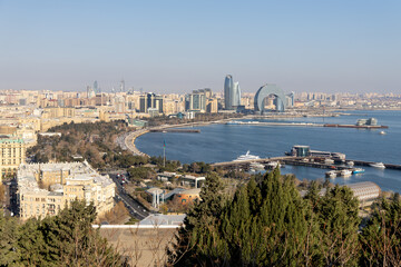 Baku, Azerbaijan, January 1st, 2024: Baku Panoramic View, Upland park