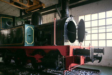 Old steam locomotive in the garage