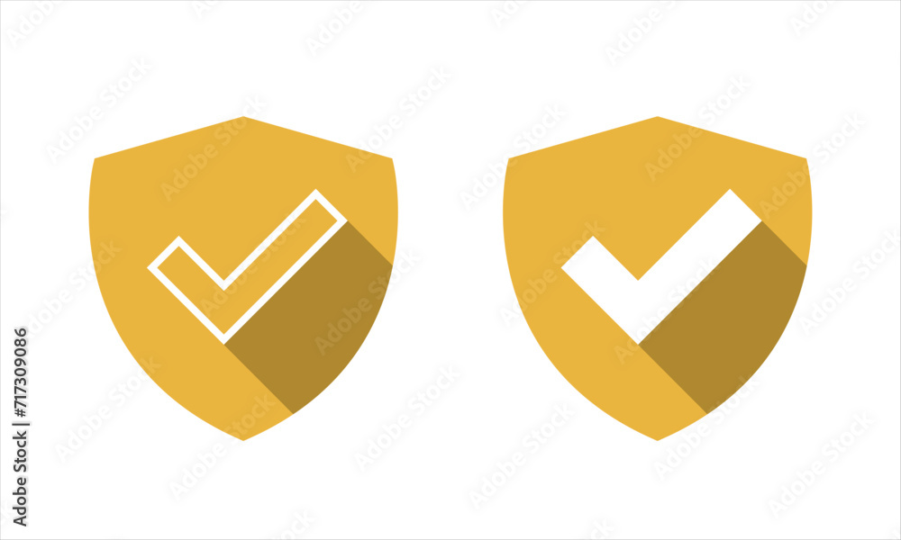 Poster green shield with check mark icon vector with long shadow