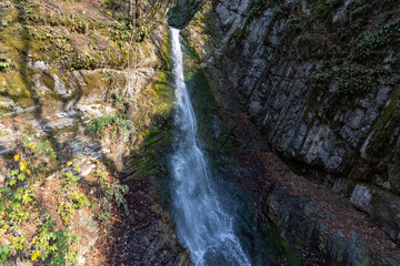Qabala, Azerbaijan - January 2nd, 2024: Yeddi Gozel Waterfall