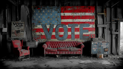 Election billboard -barnwood - sign -  faded - worn - old - vintage - patriotic - poll - voting - votes - campaign - politician 