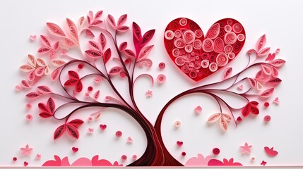 Valentine's day card in paper cut and quilling art technique.
