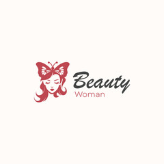combination of woman with butterfly wings logo vector illustration