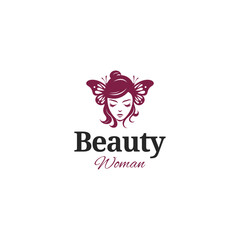 combination of woman with butterfly wings logo vector illustration