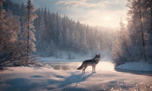 wolf in the snow forest