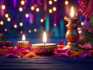 Obraz na płótnie Canvas happy diwali indian traditional oil lamps