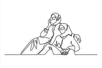 continuous line vector illustration design of two women posing