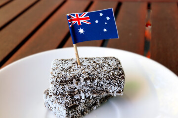 lamington cake with australia flag toothpick
