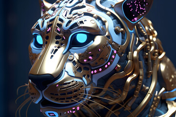 3d rendering leopard cyborg - obrazy, fototapety, plakaty