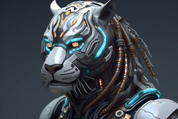 3d rendering Tiger cyborg