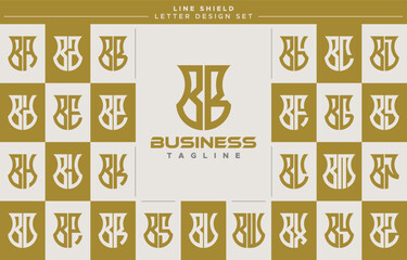 Modern line security shield letter B BB logo design set