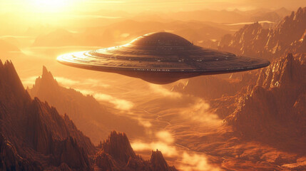 Alien UFO - Unidentified Flying Object a mother spaceship - obrazy, fototapety, plakaty