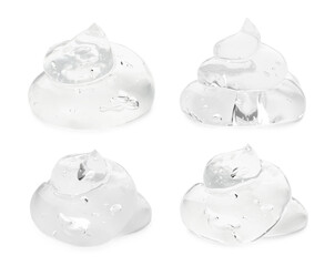 Samples of cosmetic gel isolated on white, set