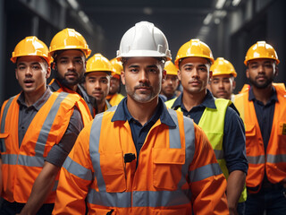 a group of men in safety vests