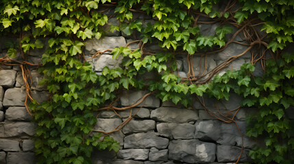 Obraz premium Vine-Covered Stone Wall: A Blend of Nature and Architecture