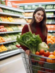 attractive young girl at vegetable stall