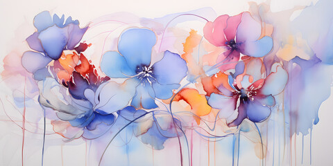 Painting of a bunch of flowers on a white background, Floral art canvas