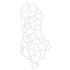 Albania map. Map of Albania in administrative provinces in white color