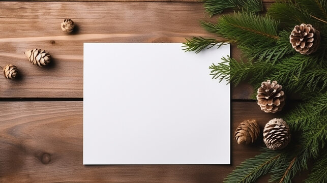 Christmas letter list congratulations with pines on a wooden background
