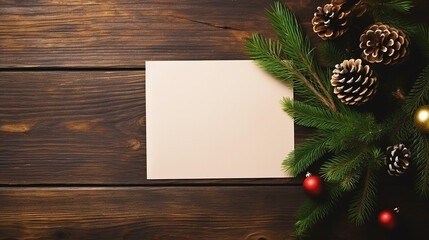 Fototapeta premium Christmas letter list congratulations with pines and fir branches on a wooden background