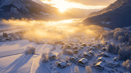 Alpine Village at Sunrise in Winter