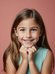 Fototapeta premium smiling little girl with hands on chin