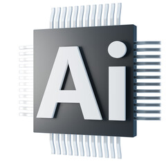 Ai artificial intelligence processor chip icon with transparent background. AI CPU icon in realistick design. 3d rendering