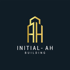 Vector luxury letter a and h building with gold color logo template