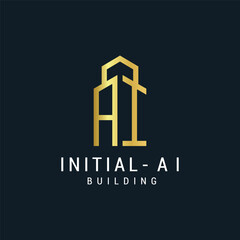 Vector luxury letter a and i building with gold color logo template