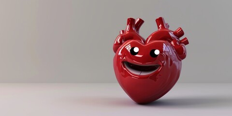 smiling 3D human heart, copyspace