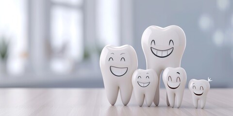 3D teeth smiling family, over medical background - obrazy, fototapety, plakaty
