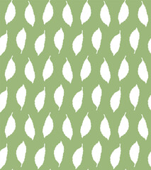 Vector seamless pattern of hand drawn bay leaf silhouette isolated on green background