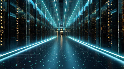 High-Performance Data Center Infrastructure: Futuristic Network Technology Visualization