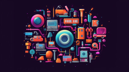 Obraz premium Innovative Internet of Things Network Connection Icon - Digital Transformation Tech Visualization