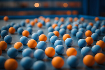 Blue and orange ping pong balls