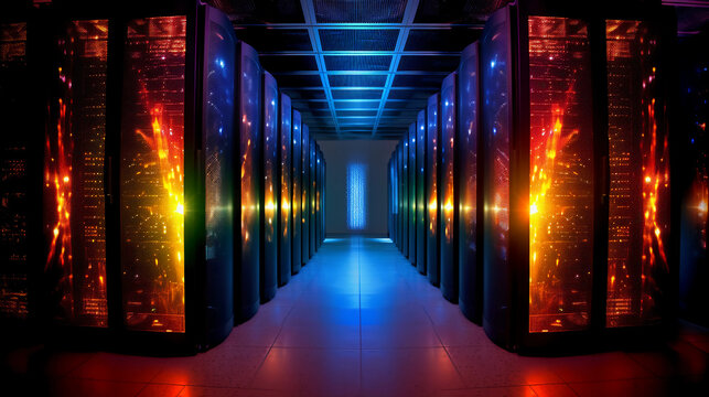 Data Center Creative Illustration, hd, high quality, light in the tunnel, Cloud Computing, Quantum Computing, Server Room