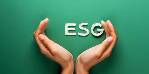 Hands presenting ESG sign, for environmental social governance - obrazy, fototapety, plakaty