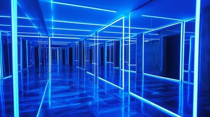 Blue Infinite Mirror Room, Neon Blue