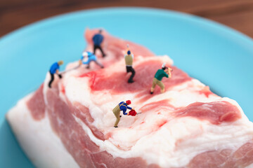 Miniaturized creative split raw pork on a plate