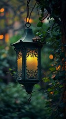 Elegant Lantern Casting Warm Light on Emerald Nights