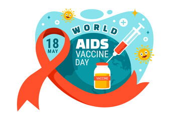 World Aids Vaccine Day Vector Illustration on 18 May with Injection to Prevention and Awareness Health Care in Flat Cartoon Background Design