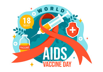 World Aids Vaccine Day Vector Illustration on 18 May with Injection to Prevention and Awareness Health Care in Flat Cartoon Background Design