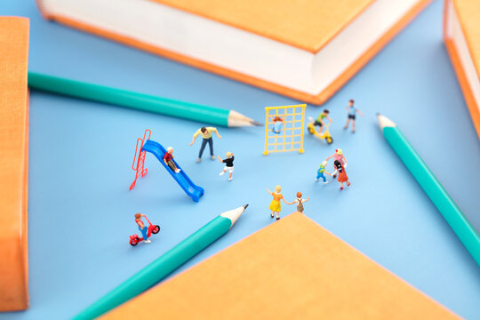Miniature creative books and elementary school kids