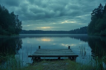 Serene Lake with Cloudy Skies